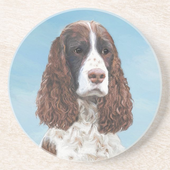 Posavasos Inglés Springer Spaniel Pintura Original Perro Art (Frente)