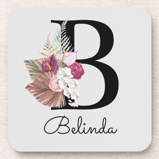 Posavasos Inicial B Boho Rosa Monogramada Moderna (Frente)