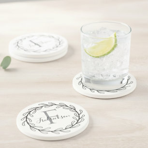 Posavasos Inicial de monograma corona botánica minimalista