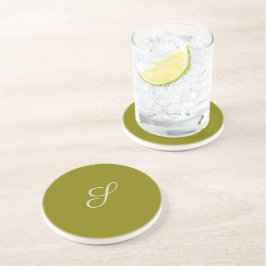 Posavasos Inicial de monograma minimalista verde salvia