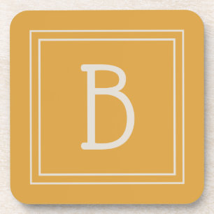 Posavasos Inicial monograma chic en amarillo dorado y blanco