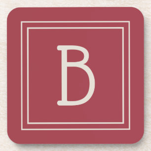 Posavasos Inicial monogramática moderna en rojo carmesí y bl