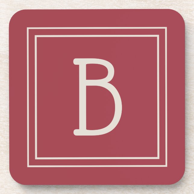 Posavasos Inicial monogramática moderna en rojo carmesí y bl (Frente)