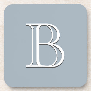 Posavasos Inicial Personalizada Monograma Azul Suave y Blanc