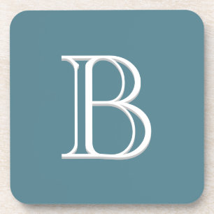 Posavasos Inicial turquesa y blanca personalizada con monogr