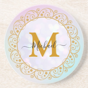 Posavasos Inicial y nombre elegantes con brillo dorado