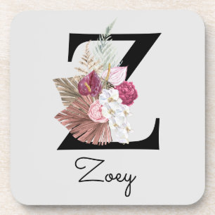 Posavasos Inicial Z Monogramada Rosa Floral Boho