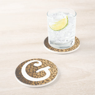 Posavasos Iniciales de monograma de impresión G de leopardo