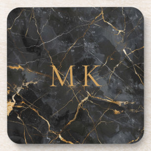 Posavasos Iniciales de Monograma de Mármol Negro con acento 