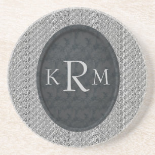 Posavasos Iniciales de Monograma Floral Negro Personalizadas