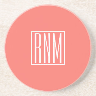 Posavasos Iniciales Monograma   Blanco Sobre Coral