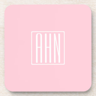 Posavasos Iniciales Monograma   Blanco Sobre Rosa Claro