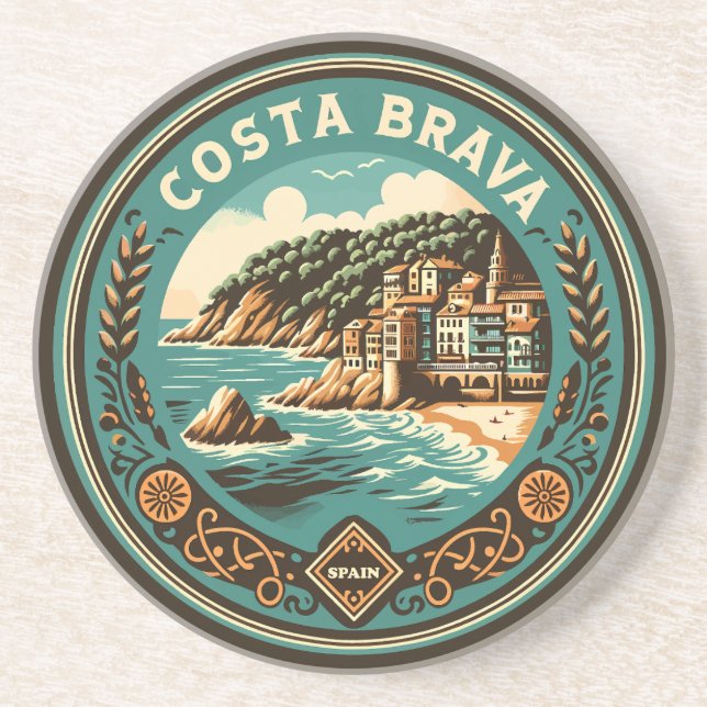 Posavasos Insignia de arte de viajes de Costa Brava España (Frente)