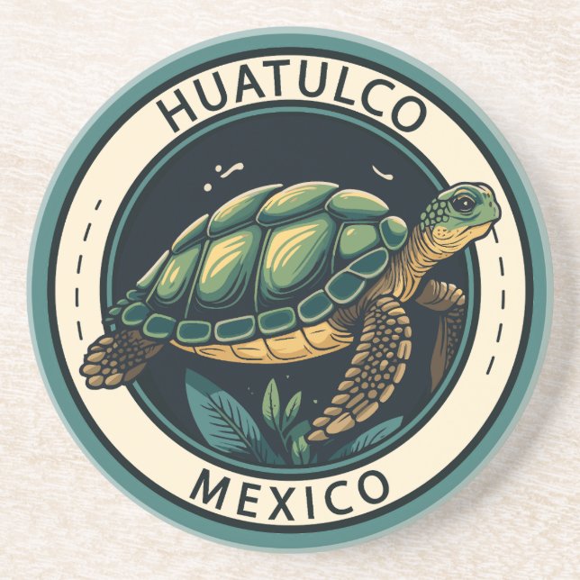 Posavasos Insignia de tortuga de Huatulco México (Frente)