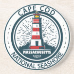 Posavasos Insignia nacional de Cape Cod para Massachusetts<br><div class="desc">Ilustracion nacional de la costa de Cabo Cod en un círculo de insignias.</div>
