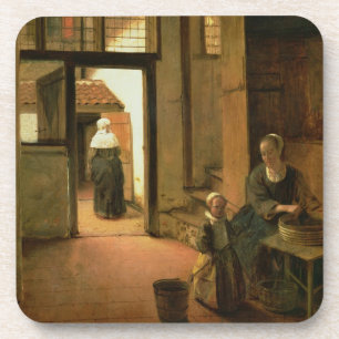 Posavasos Interior de una casa holandesa (aceite en el