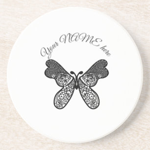 Posavasos Intrincado Mandala Bohemio Mariposa Blanco y Negro