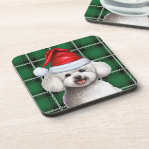 Posavasos Invierno Bichon Frise Dog Holiday Green Plaid