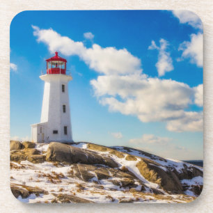 Posavasos Invierno del faro el en la ensenada de Peggy,