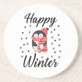 Posavasos Invierno feliz, pingüino lindo