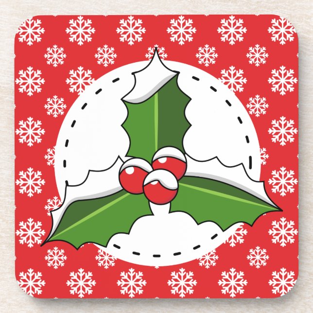 Posavasos invierno, navidades, bayas, bayas, hojas, s (Frente)