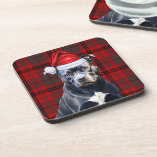 Posavasos Invierno Tema Bluenose Pitbull Red Holiday Plaid