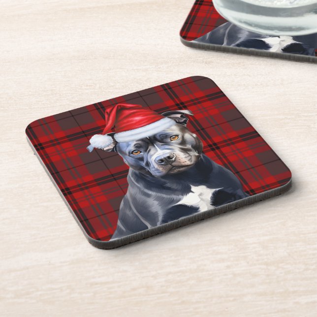 Posavasos Invierno Tema Bluenose Pitbull Red Holiday Plaid (Lado Izquierdo)