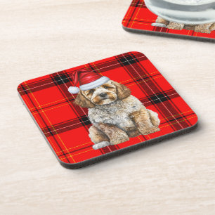 Posavasos Invierno tema Cockapoo Santa Perro Rojo Festividad