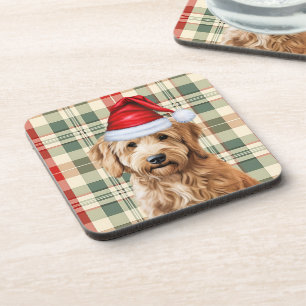 Posavasos Invierno Tema Goldendoodle Dog Holiday Plaid