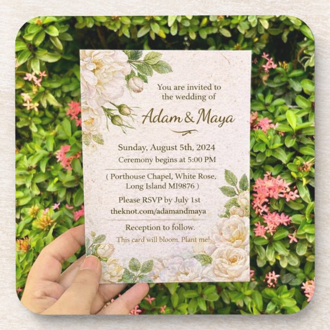 Posavasos Invitación Clásica Botánica de Boda (Frente)
