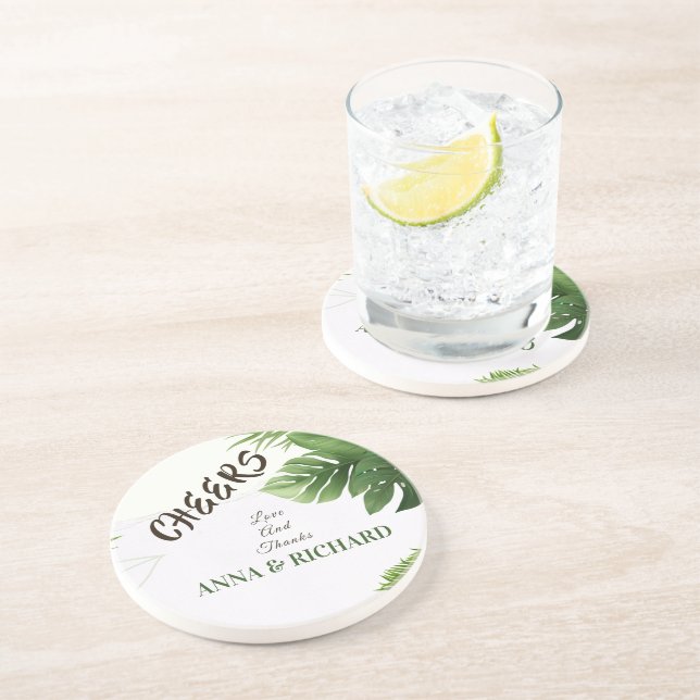 Posavasos Invitación de Boda Tropical Romántica (Lado)
