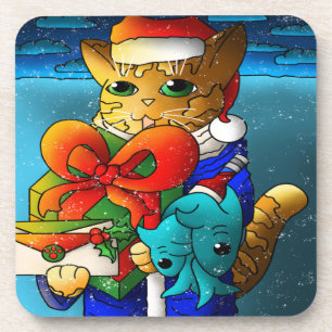 Posavasos Invitado del gato del navidad
