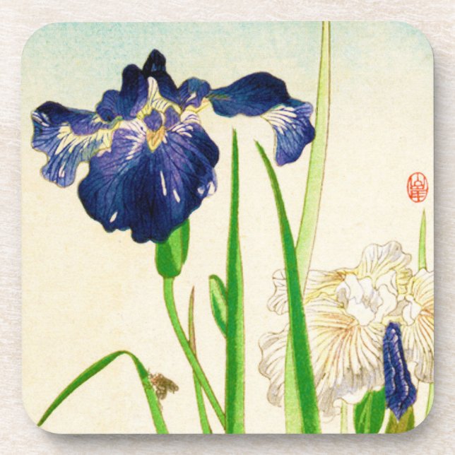 Posavasos Iris azul - Impresión de acuarela japonesa (Frente)