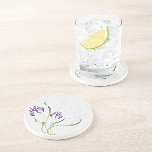 Posavasos Iris Púrpura En Madera (Lado)