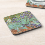 Posavasos Irises de Vincent van Gogh<br><div class="desc">Irises (1889) de Van Gogh es una pintura vintage post impresionsionismo de arte fino de naturaleza floral. Un grupo de iris morados con barba y una sola flor blanca de iris que crece en un jardín. Fue una de sus primeras pinturas cuando estuvo en el asilo en Saint-Remy-de-Provence. En 1987...</div>