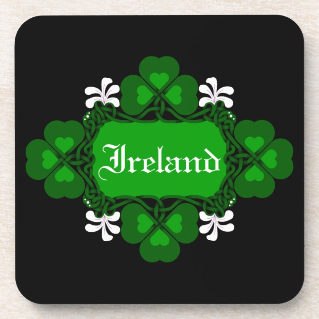 Posavasos Irlanda National shamrock white flower Nombre pers (Frente)