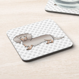 Posavasos Isabella y Tan Pelo Largo Perro Dachshund & Huella