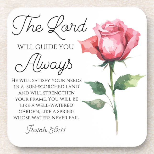 Posavasos Isaías 58:11 Escritura de Biblia Única Rosa (Frente)