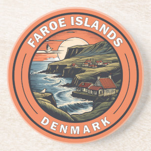 Posavasos Islas Feroe Dinamarca Tarjeta de arte de viajes