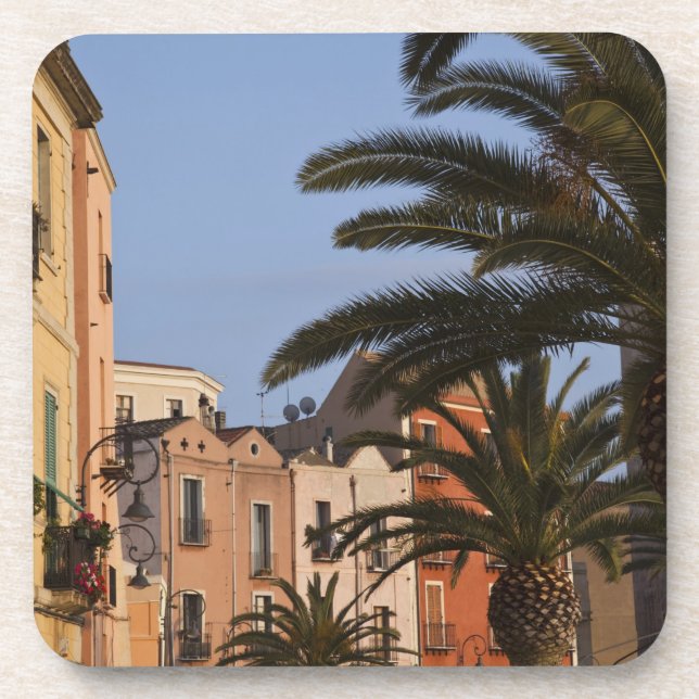 Posavasos Italia, Cerdeña, Cagliari. Edificios y palmeras (Frente)