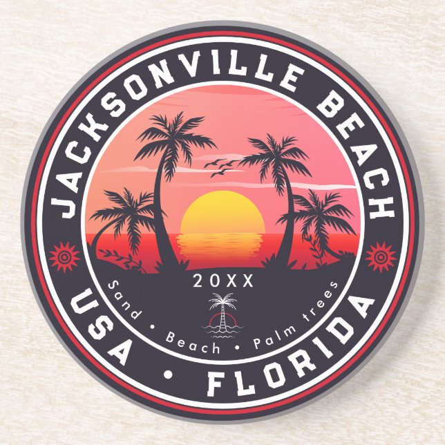 Posavasos Jacksonville Beach Florida tropical Retro Sunset (Frente)