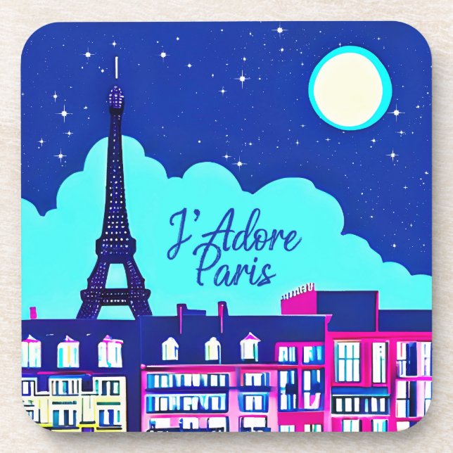 Posavasos J'adore Paris - Fantasía en París bajo una luna ll (Frente)