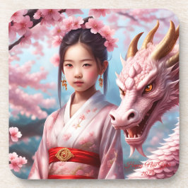 Posavasos Jahr des Drachen 2024 - Mädchen zwischen Kirschblü