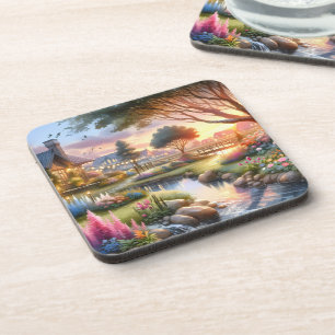 Posavasos Jardín de Cabaña Caprichosa al Atardecer