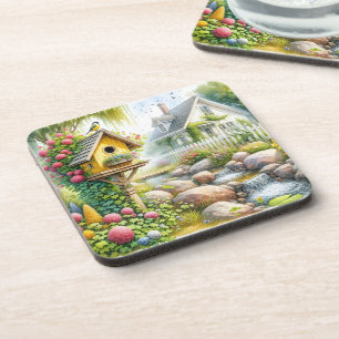 Posavasos Jardín de Cabaña Caprichosa Casa para Pájaros Arro
