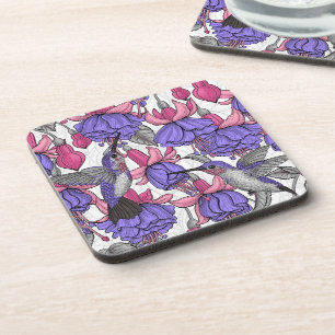 Posavasos Jardín de colibrís en melrosa y rosa