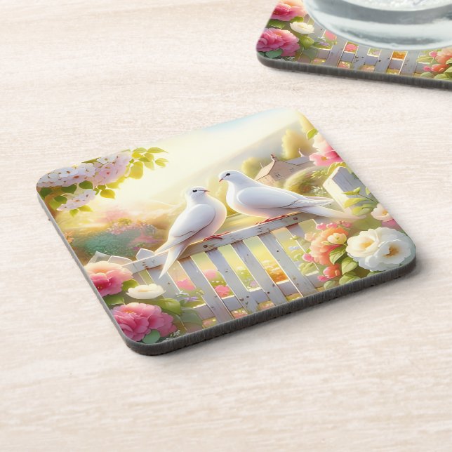 Posavasos Jardín de Cottage de Palomas Blancas (Lado Izquierdo)