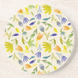 Posavasos Jardín de flores de acuarela rústica