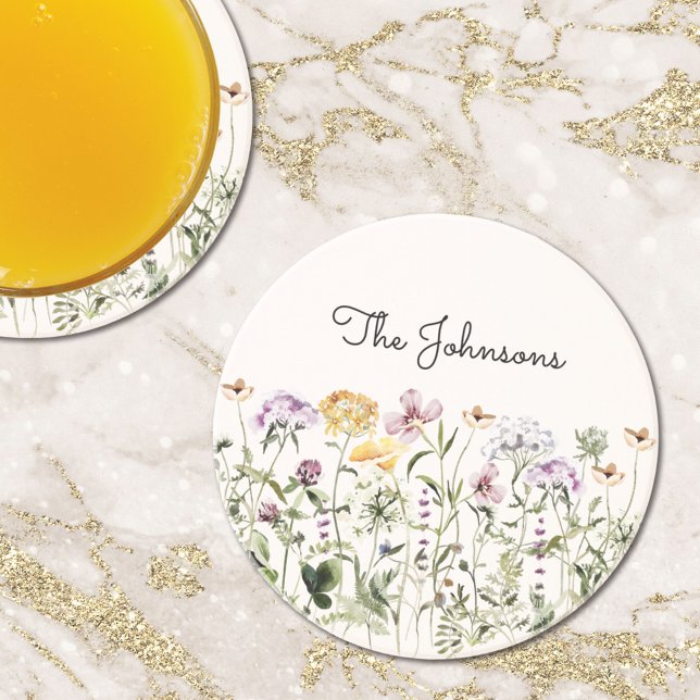 Posavasos Jardín de flores silvestres acuarela monogramada (In situ)