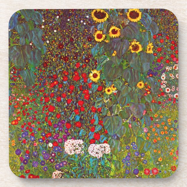 Posavasos Jardín de granja Gustav Klimt con galas de girasol (Frente)